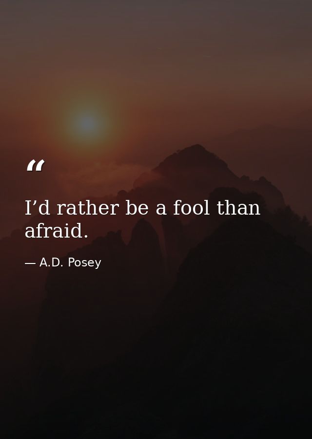 I’d rather be a fool than afraid. — A.D. Posey