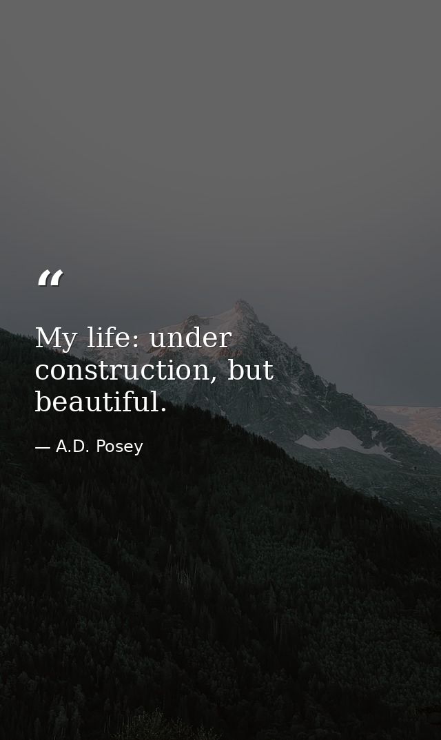 My life: under construction, but beautiful. — A.D. Posey
