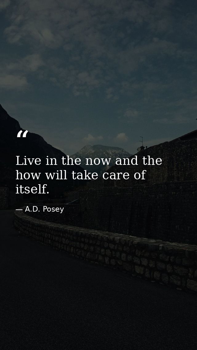 Live in the now and the how will take care of itself. — A.D. Posey