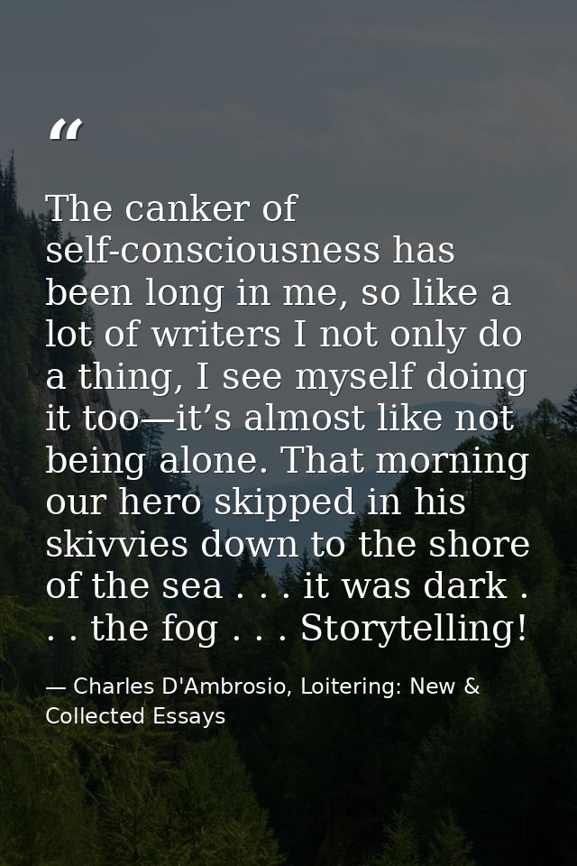 The canker of self-consciousness has been long in me, so like a lot of writers I not only do a thing, I see myself doing — Charles D'Ambrosio, Loitering: New & Collected Essays