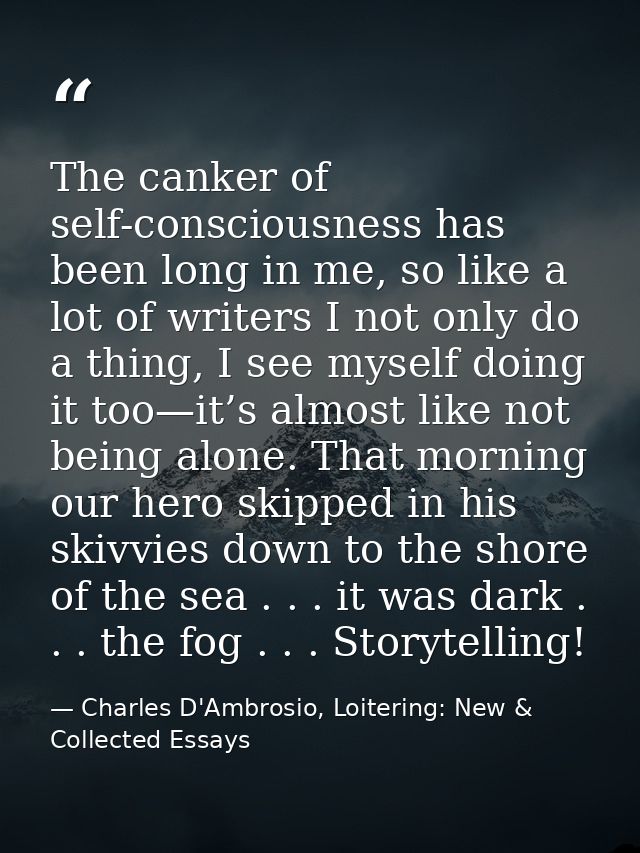The canker of self-consciousness has been long in me, so like a lot of writers I not only do a thing, I see myself doing — Charles D'Ambrosio, Loitering: New & Collected Essays
