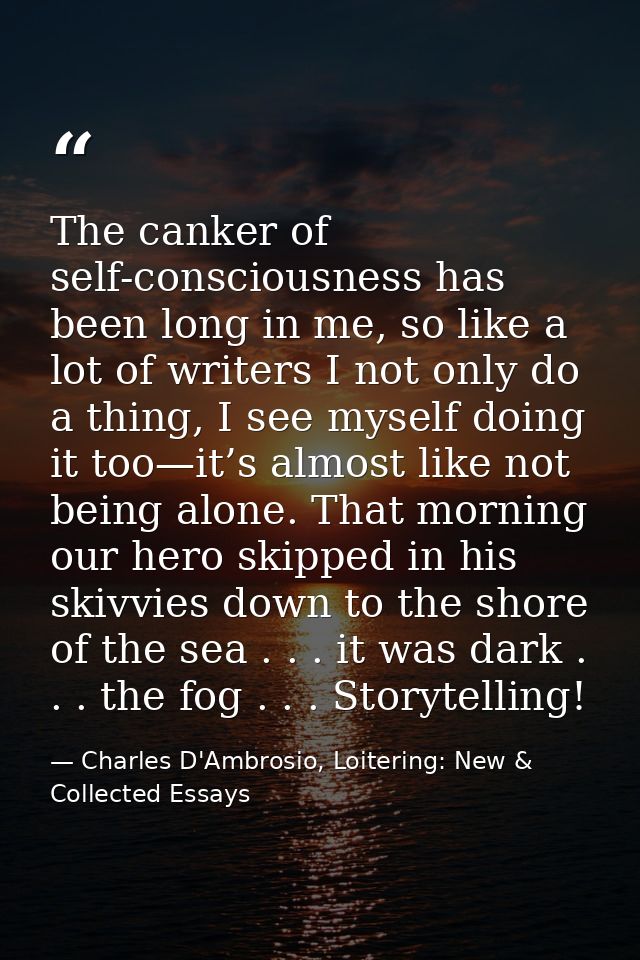 The canker of self-consciousness has been long in me, so like a lot of writers I not only do a thing, I see myself doing — Charles D'Ambrosio, Loitering: New & Collected Essays