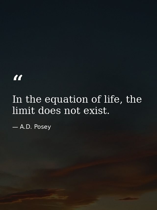 In the equation of life, the limit does not exist. — A.D. Posey