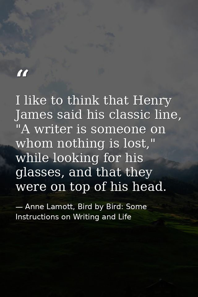 I like to think that Henry James said his classic line, "A writer is someone on whom nothing is lost," while looking for — Anne Lamott, Bird by Bird: Some Instructions on Writing and Life