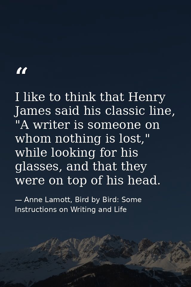 I like to think that Henry James said his classic line, "A writer is someone on whom nothing is lost," while looking for — Anne Lamott, Bird by Bird: Some Instructions on Writing and Life