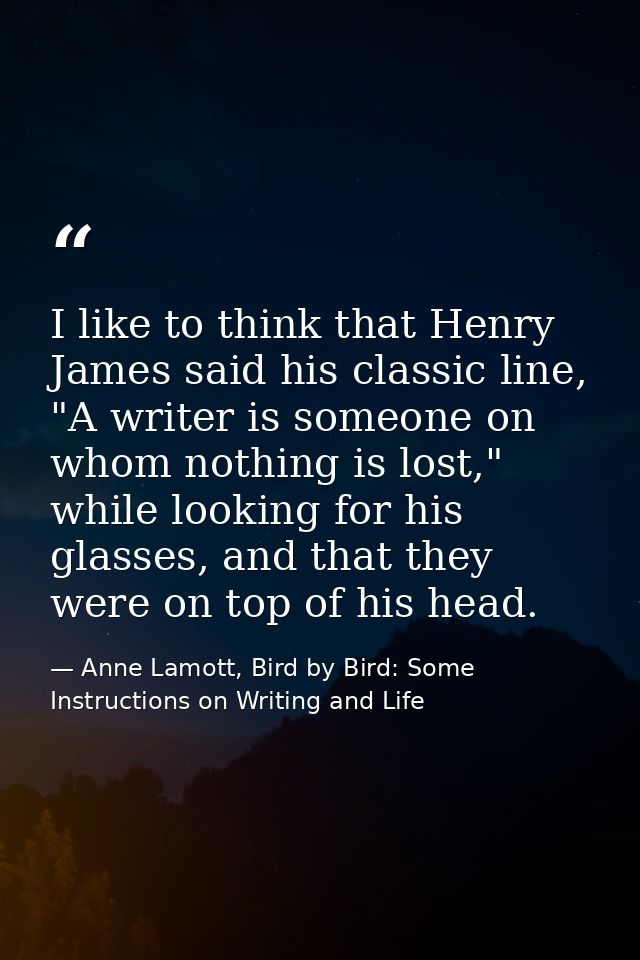 I like to think that Henry James said his classic line, "A writer is someone on whom nothing is lost," while looking for — Anne Lamott, Bird by Bird: Some Instructions on Writing and Life