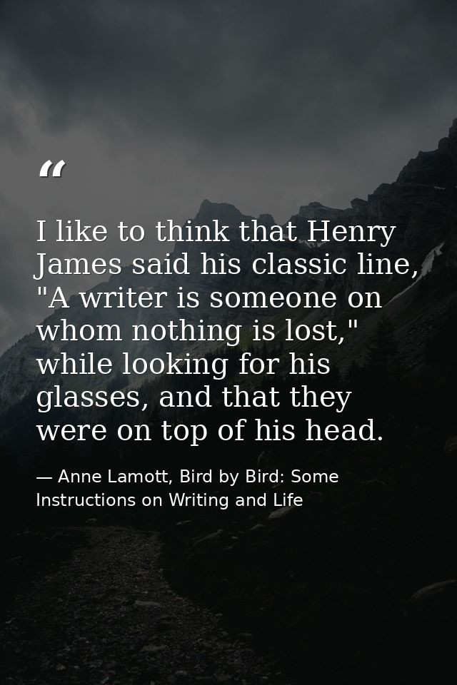 I like to think that Henry James said his classic line, "A writer is someone on whom nothing is lost," while looking for — Anne Lamott, Bird by Bird: Some Instructions on Writing and Life