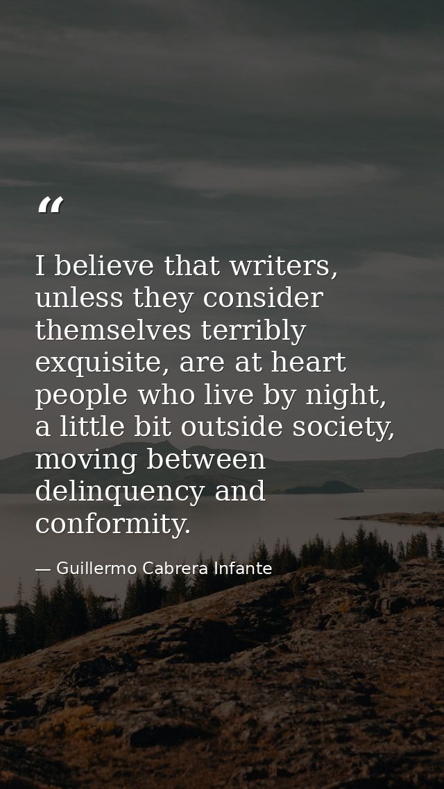 I believe that writers, unless they consider themselves terribly exquisite, are at heart people who live by night, a lit — Guillermo Cabrera Infante