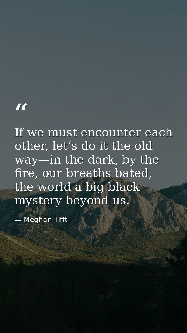If we must encounter each other, let’s do it the old way—in the dark, by the fire, our breaths bated, the world a big bl — Meghan Tifft