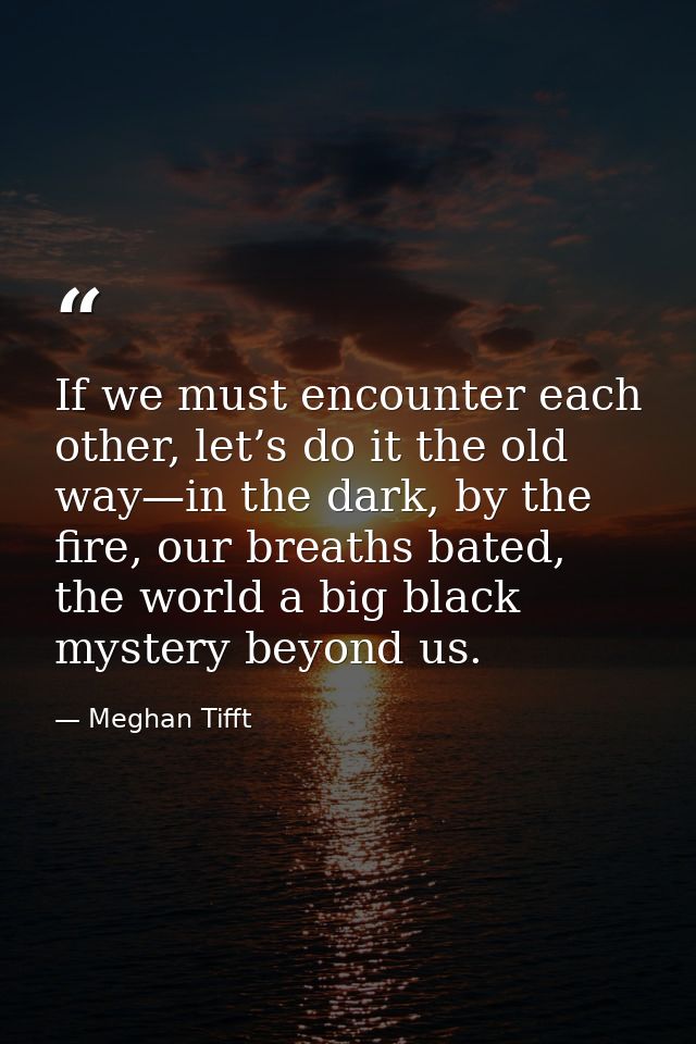 If we must encounter each other, let’s do it the old way—in the dark, by the fire, our breaths bated, the world a big bl — Meghan Tifft