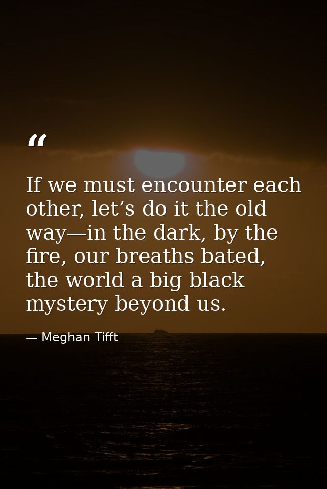If we must encounter each other, let’s do it the old way—in the dark, by the fire, our breaths bated, the world a big bl — Meghan Tifft