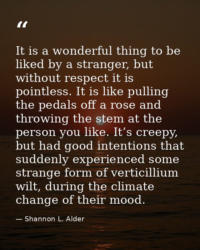 It is a wonderful thing to be liked by a stranger, but without respect it is pointless. It is like pulling the pedals of — Shannon L. Alder