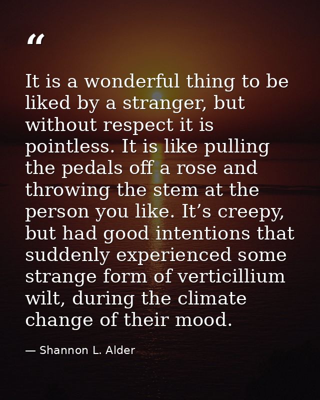 It is a wonderful thing to be liked by a stranger, but without respect it is pointless. It is like pulling the pedals of — Shannon L. Alder