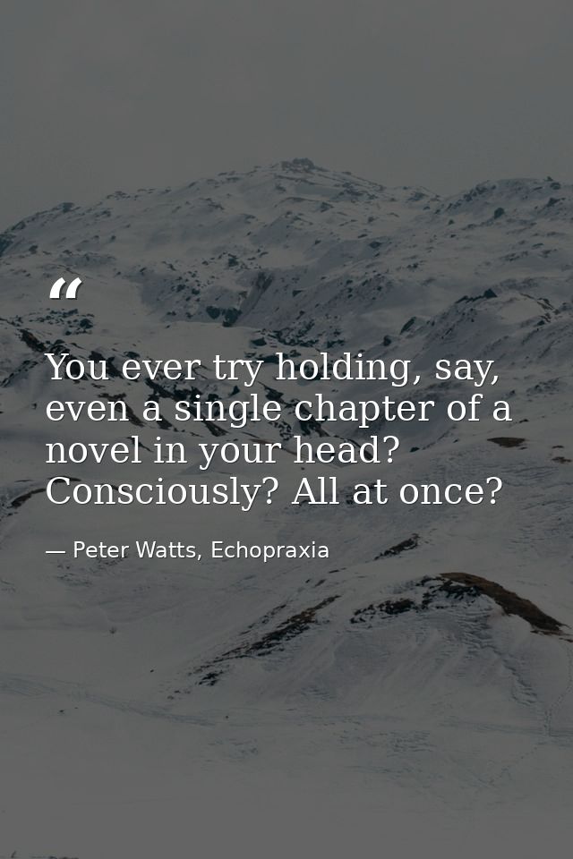 You ever try holding, say, even a single chapter of a novel in your head? Consciously? All at once? — Peter Watts, Echopraxia