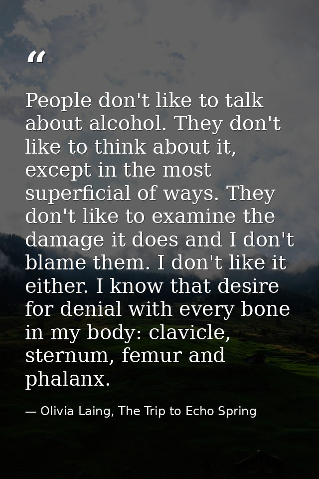 People don't like to talk about alcohol. They don't like to think about it, except in the most superficial of ways. They — Olivia Laing, The Trip to Echo Spring