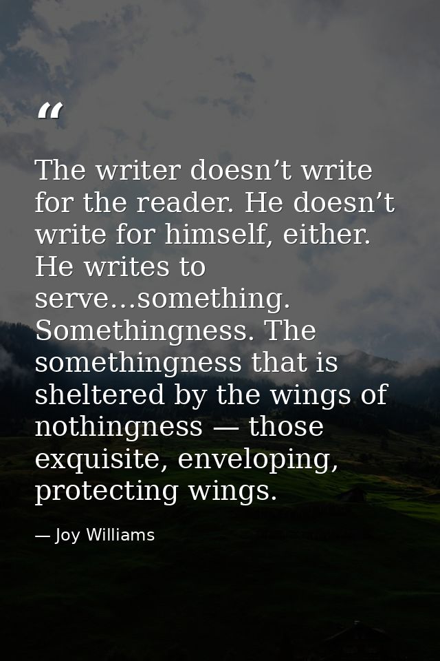 The writer doesn’t write for the reader. He doesn’t write for himself, either. He writes to serve…something. Somethingne — Joy Williams