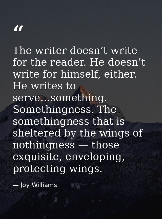 The writer doesn’t write for the reader. He doesn’t write for himself, either. He writes to serve…something. Somethingne — Joy Williams