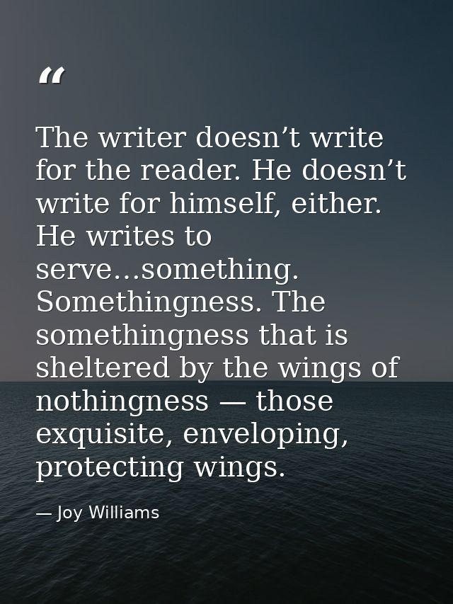 The writer doesn’t write for the reader. He doesn’t write for himself, either. He writes to serve…something. Somethingne — Joy Williams