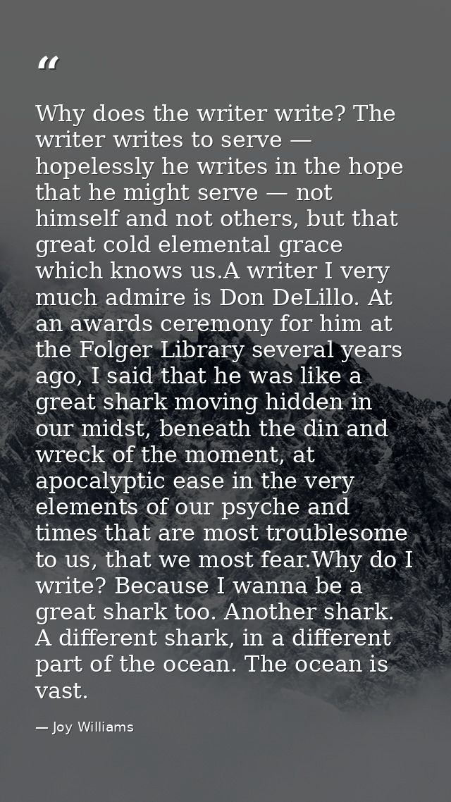 Why does the writer write? The writer writes to serve — hopelessly he writes in the hope that he might serve — not himse — Joy Williams