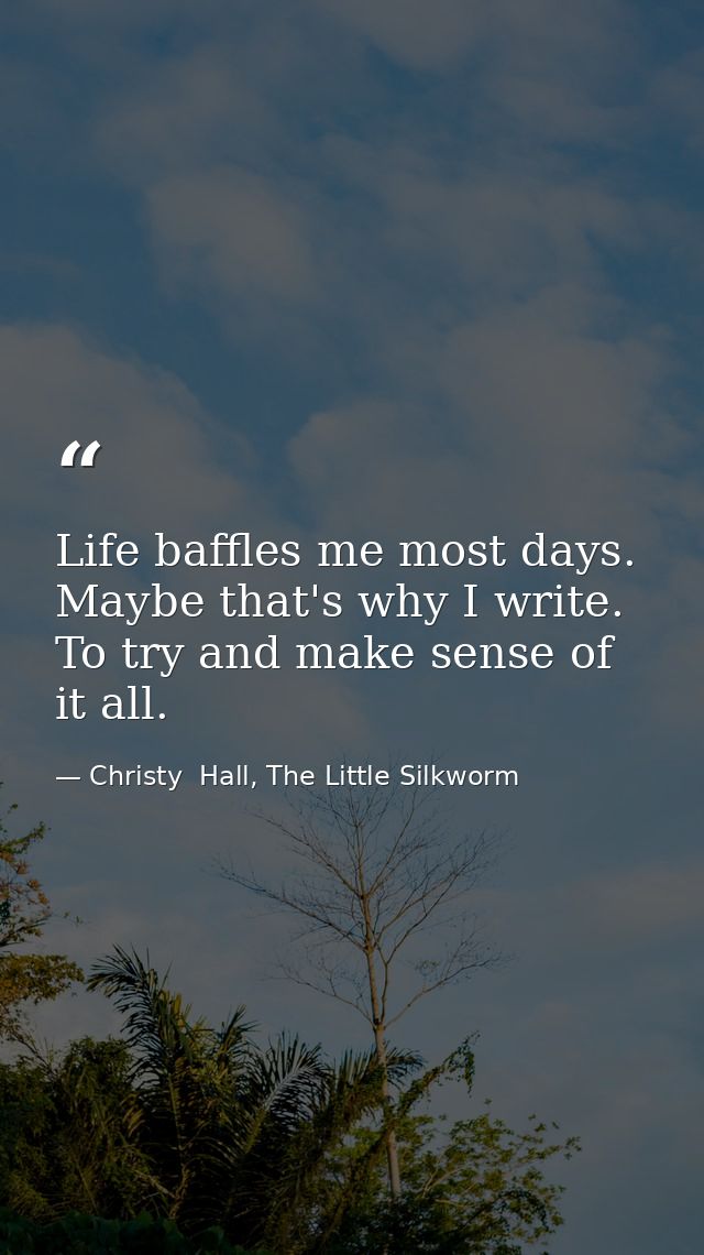 Life baffles me most days. Maybe that's why I write. To try and make sense of it all. — Christy  Hall, The Little Silkworm