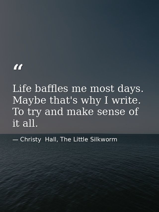 Life baffles me most days. Maybe that's why I write. To try and make sense of it all. — Christy  Hall, The Little Silkworm
