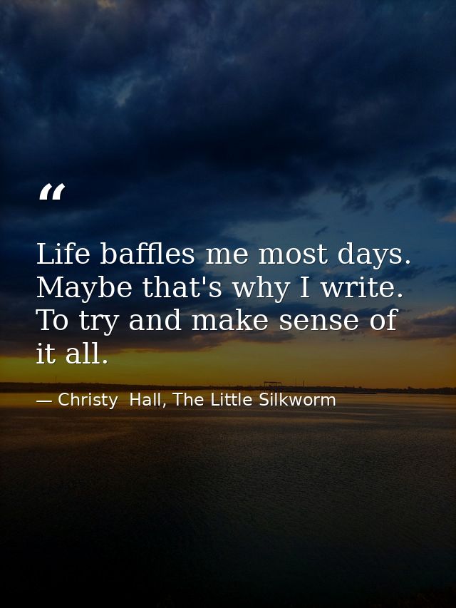 Life baffles me most days. Maybe that's why I write. To try and make sense of it all. — Christy  Hall, The Little Silkworm