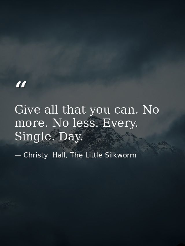 Give all that you can. No more. No less. Every. Single. Day. — Christy  Hall, The Little Silkworm