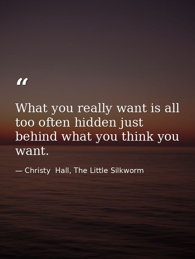 What you really want is all too often hidden just behind what you think you want. — Christy  Hall, The Little Silkworm