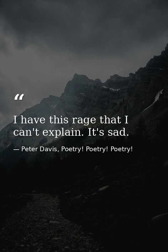 I have this rage that I can't explain. It's sad. — Peter Davis, Poetry! Poetry! Poetry!