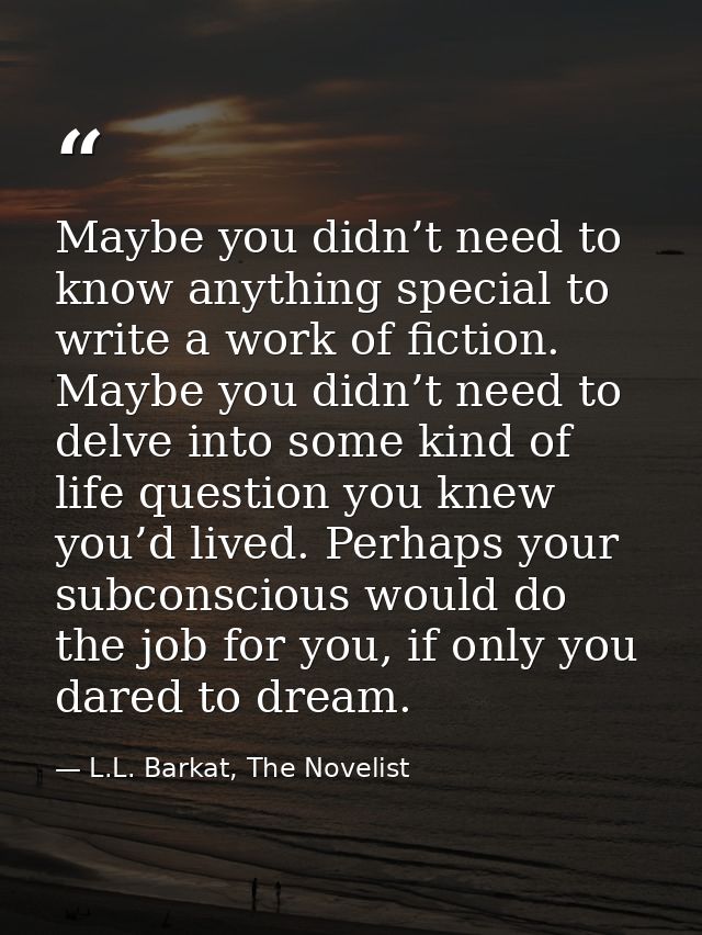 Maybe you didn’t need to know anything special to write a work of fiction. Maybe you didn’t need to delve into some kind — L.L. Barkat, The Novelist