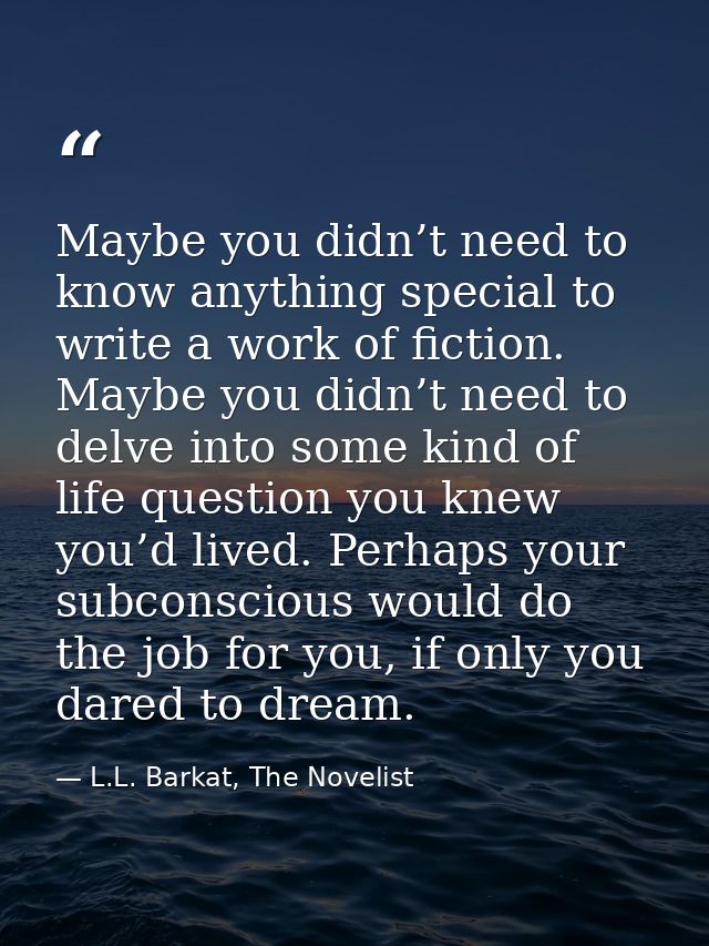 Maybe you didn’t need to know anything special to write a work of fiction. Maybe you didn’t need to delve into some kind — L.L. Barkat, The Novelist