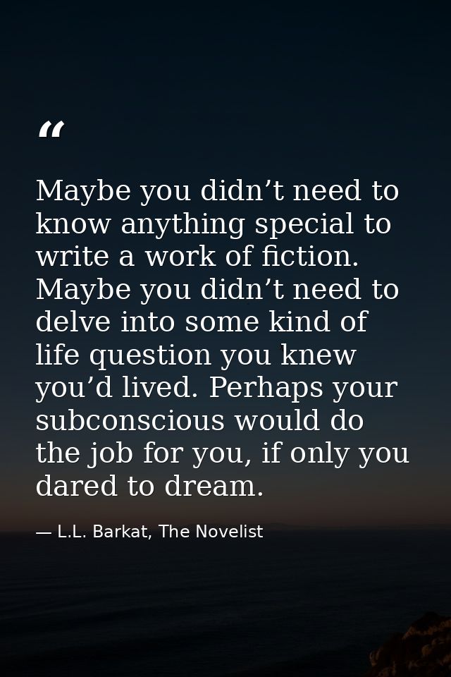 Maybe you didn’t need to know anything special to write a work of fiction. Maybe you didn’t need to delve into some kind — L.L. Barkat, The Novelist