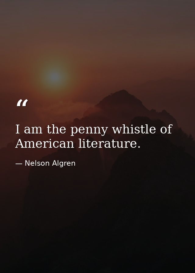 I am the penny whistle of American literature. — Nelson Algren