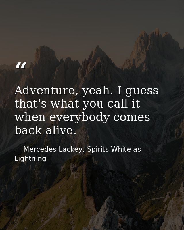Adventure, yeah. I guess that's what you call it when everybody comes back alive. — Mercedes Lackey, Spirits White as Lightning