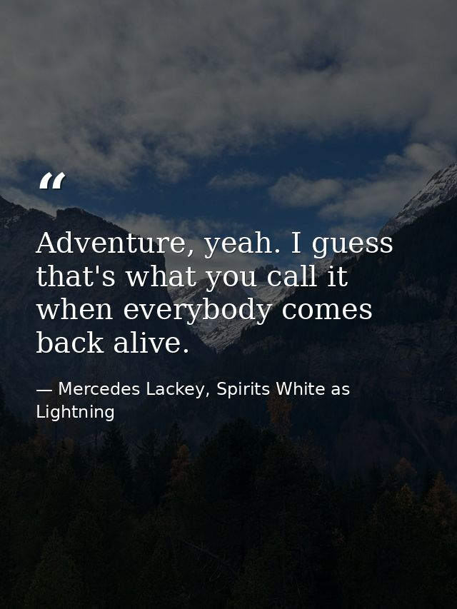 Adventure, yeah. I guess that's what you call it when everybody comes back alive. — Mercedes Lackey, Spirits White as Lightning