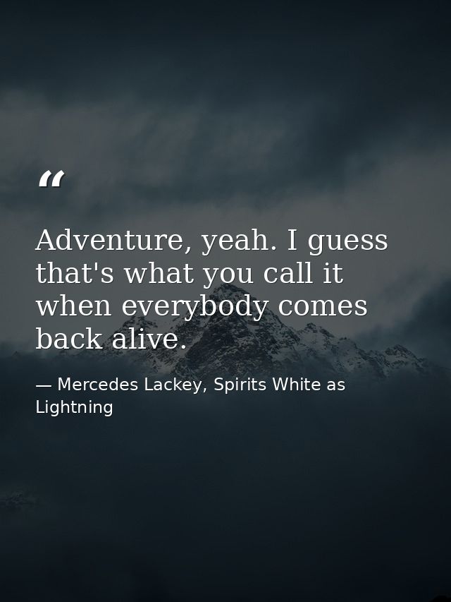 Adventure, yeah. I guess that's what you call it when everybody comes back alive. — Mercedes Lackey, Spirits White as Lightning