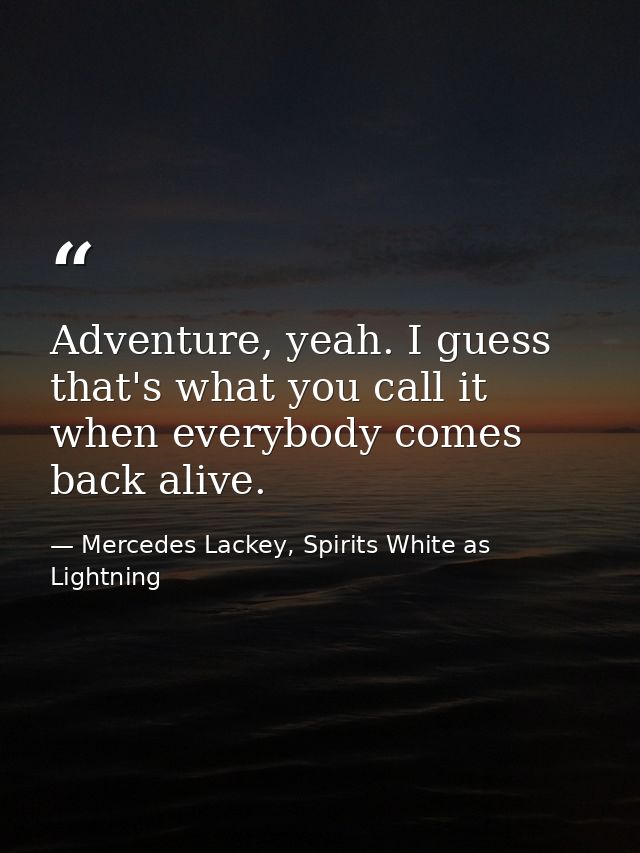 Adventure, yeah. I guess that's what you call it when everybody comes back alive. — Mercedes Lackey, Spirits White as Lightning