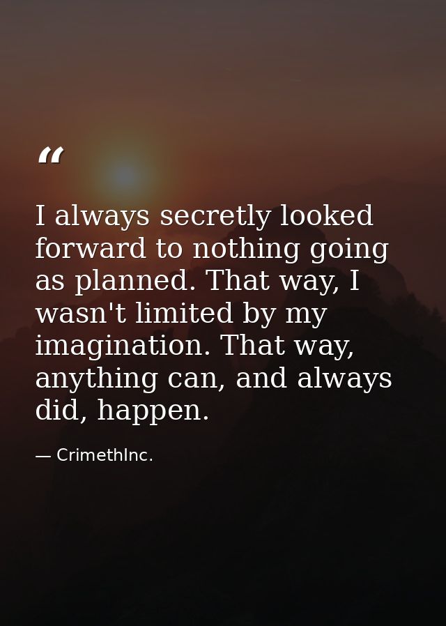 I always secretly looked forward to nothing going as planned. That way, I wasn't limited by my imagination. That way, an — CrimethInc.