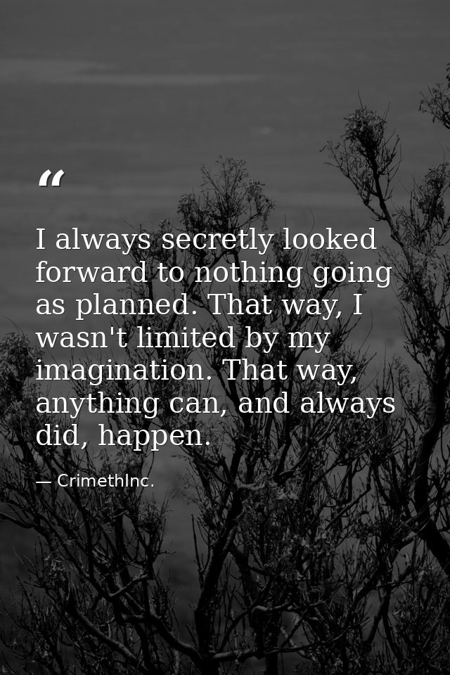 I always secretly looked forward to nothing going as planned. That way, I wasn't limited by my imagination. That way, an — CrimethInc.