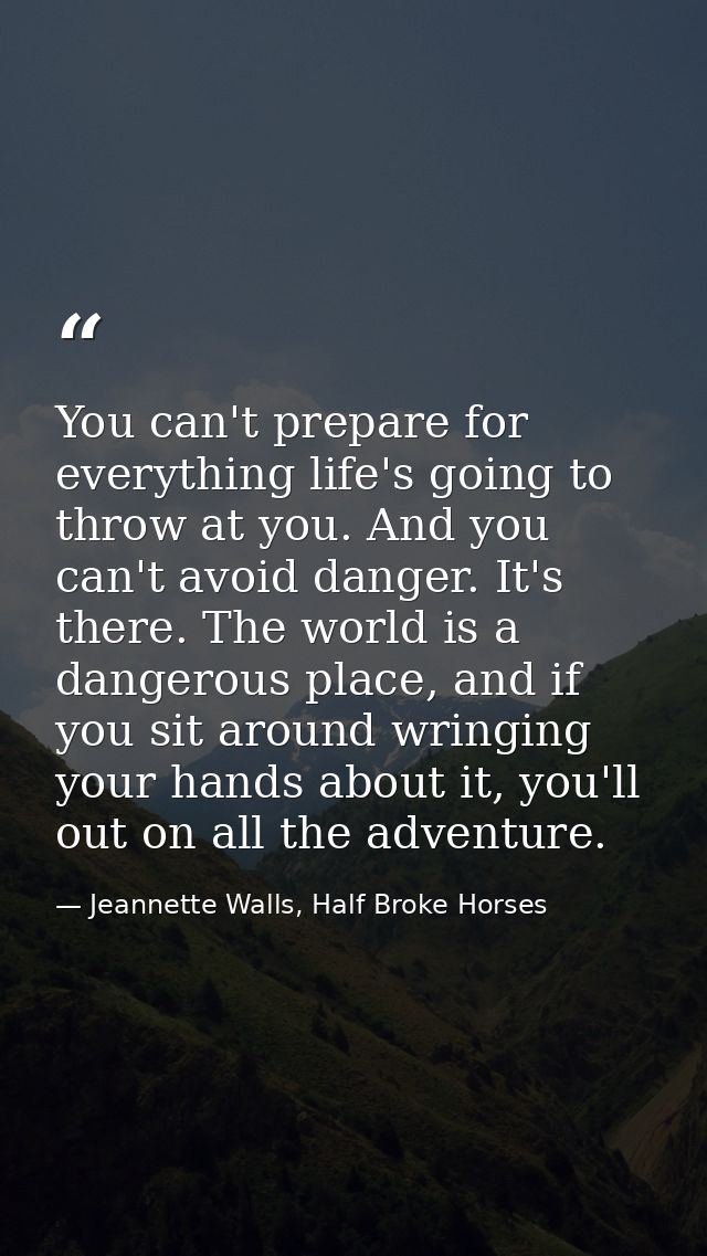 You can't prepare for everything life's going to throw at you. And you can't avoid danger. It's there. The world is a da — Jeannette Walls, Half Broke Horses