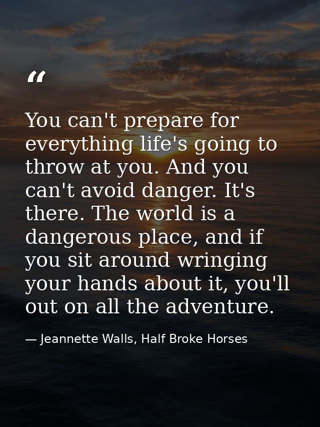 You can't prepare for everything life's going to throw at you. And you can't avoid danger. It's there. The world is a da — Jeannette Walls, Half Broke Horses