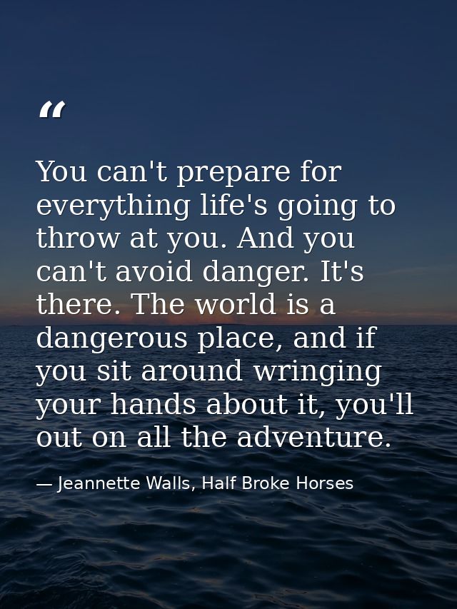 You can't prepare for everything life's going to throw at you. And you can't avoid danger. It's there. The world is a da — Jeannette Walls, Half Broke Horses