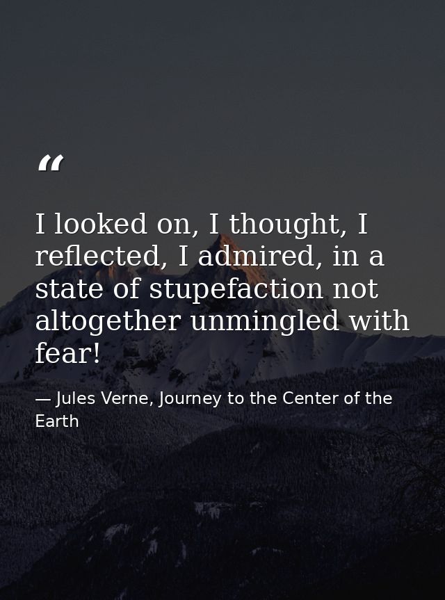 I looked on, I thought, I reflected, I admired, in a state of stupefaction not altogether unmingled with fear! — Jules Verne, Journey to the Center of the Earth