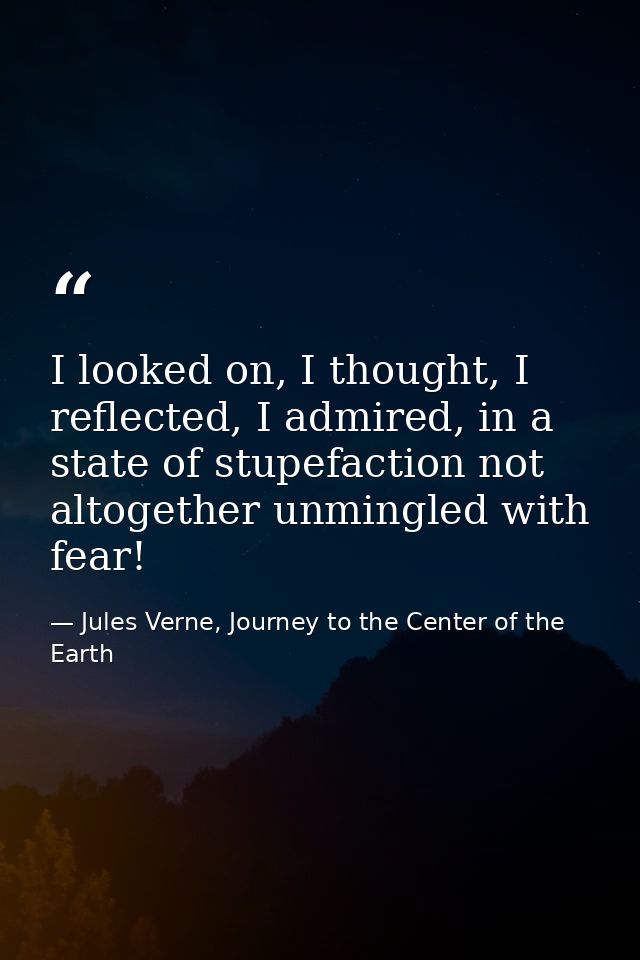 I looked on, I thought, I reflected, I admired, in a state of stupefaction not altogether unmingled with fear! — Jules Verne, Journey to the Center of the Earth