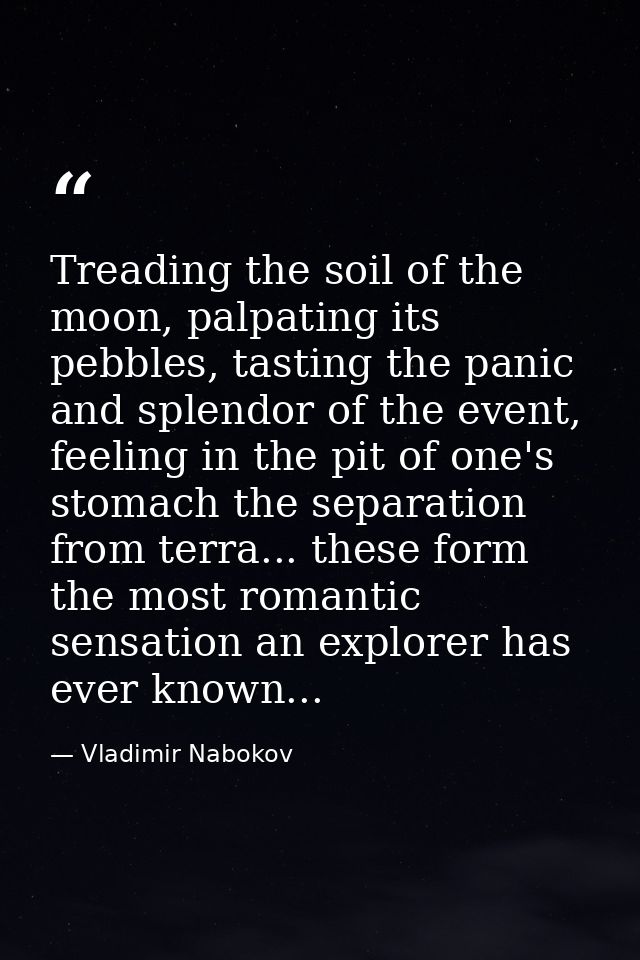 Treading the soil of the moon, palpating its pebbles, tasting the panic and splendor of the event, feeling in the pit of — Vladimir Nabokov