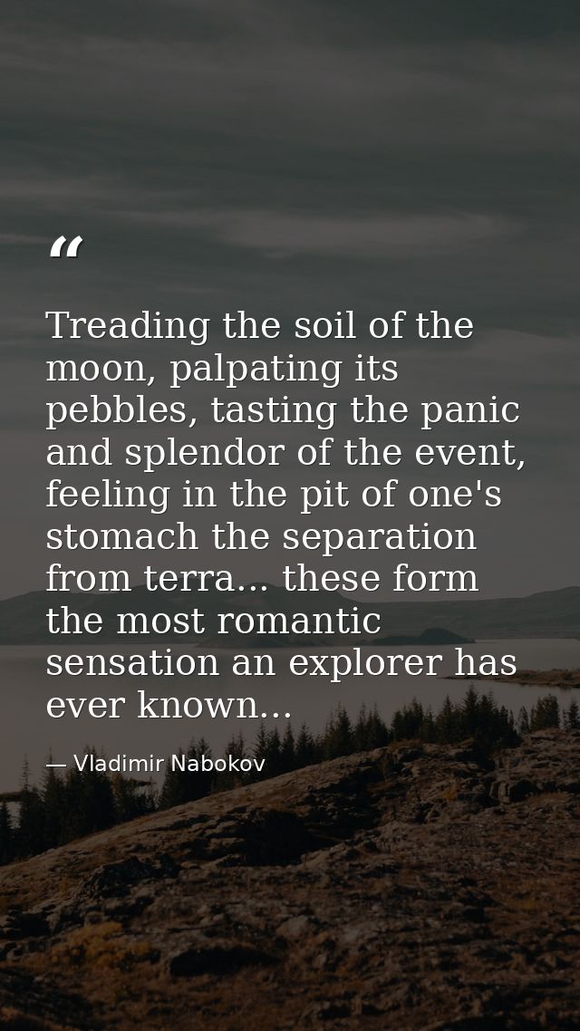 Treading the soil of the moon, palpating its pebbles, tasting the panic and splendor of the event, feeling in the pit of — Vladimir Nabokov