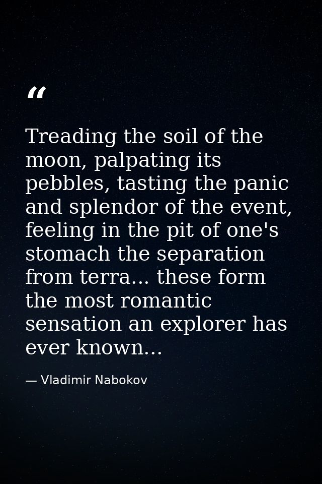 Treading the soil of the moon, palpating its pebbles, tasting the panic and splendor of the event, feeling in the pit of — Vladimir Nabokov