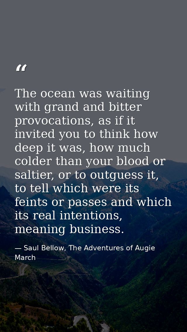 The ocean was waiting with grand and bitter provocations, as if it invited you to think how deep it was, how much colder — Saul Bellow, The Adventures of Augie March