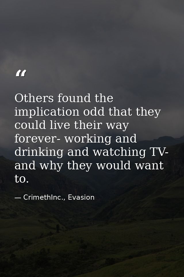 Others found the implication odd that they could live their way forever- working and drinking and watching TV- and why t — CrimethInc., Evasion