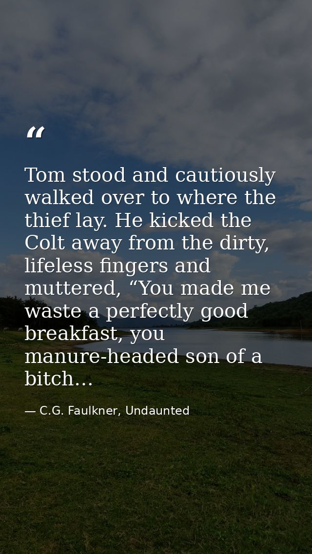 Tom stood and cautiously walked over to where the thief lay. He kicked the Colt away from the dirty, lifeless fingers an — C.G. Faulkner, Undaunted